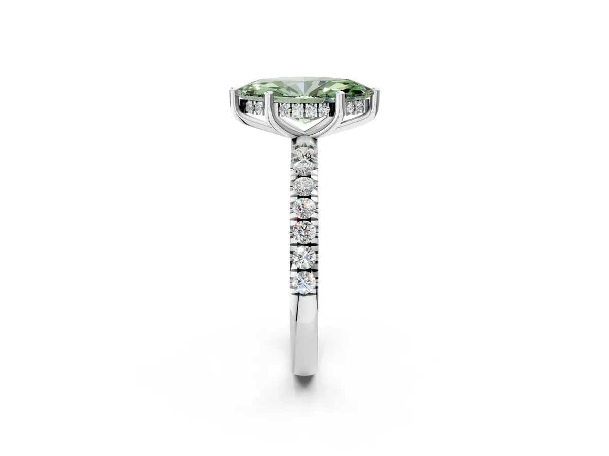 Fancy Green Marquise Cut Diamond Pave Band Solitaire Ring with Round and Prong Setting Silver