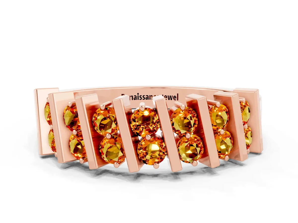 Channel Set Round Citrine Anniversary Band with Vertical Prongs Rose gold