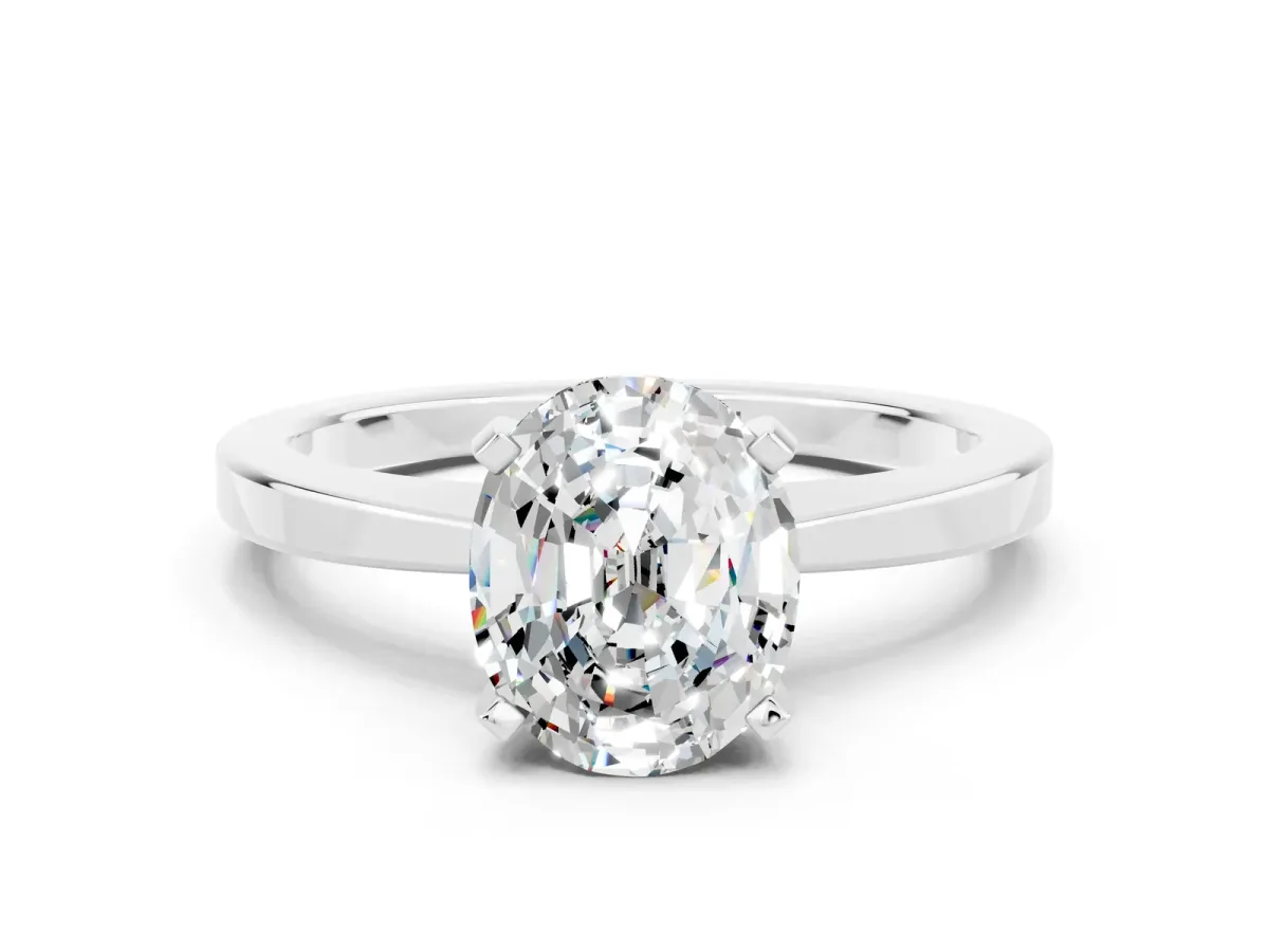 Oval Cut Moissanite Solitaire Engagement Ring with Classic Band and Four-Prong Setting Silver