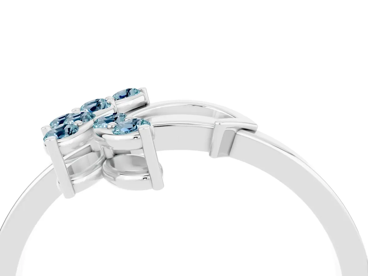 Marquise Aquamarine Cluster Bypass Ring with Prong Setting Silver