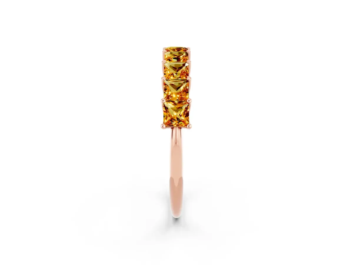 Princess Cut Citrine Channel-Set Eternity Band with Prong Setting Rose gold
