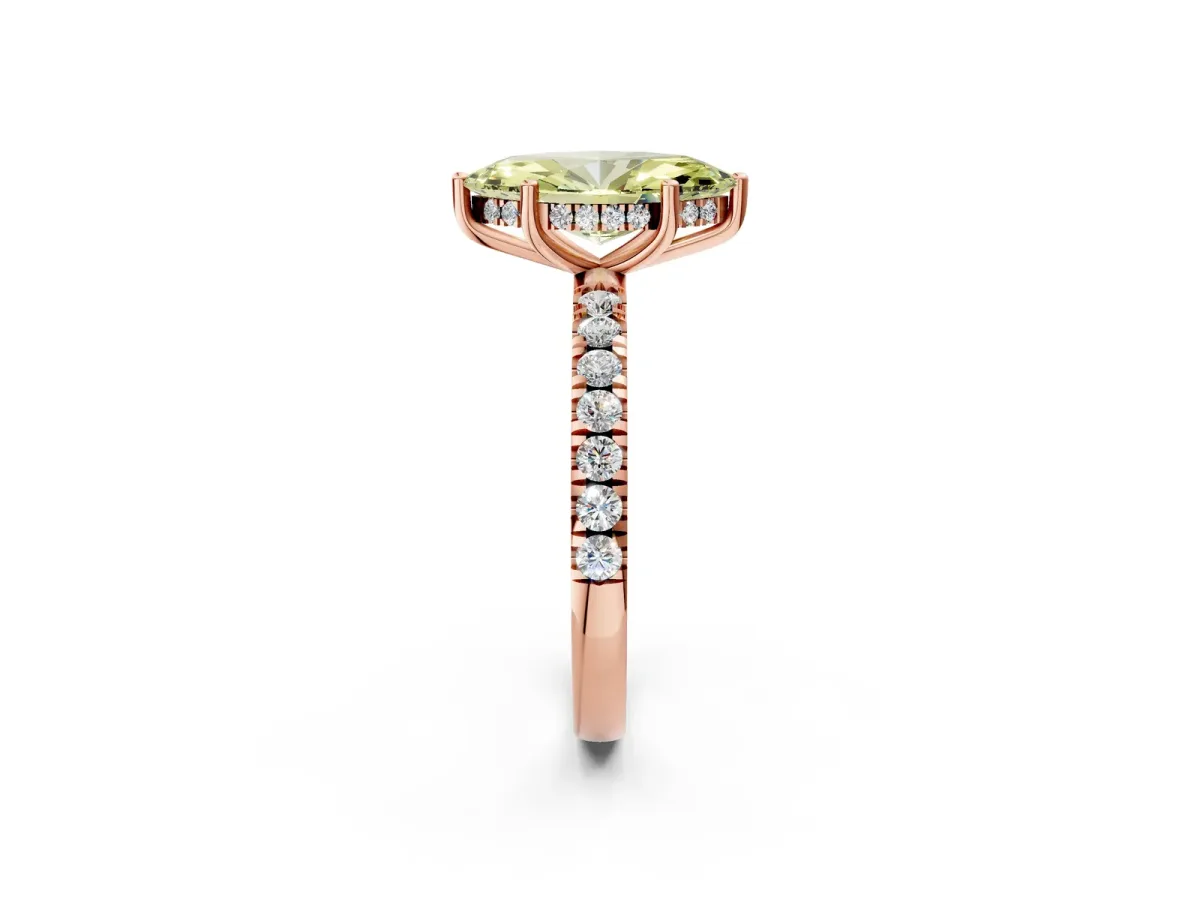Fancy Yellow Marquise Cut Diamond Pave Band Solitaire Ring with Round and Prong Setting Rose gold