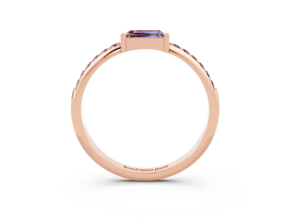 Baguette Morganite Pavé Band with Bar Setting Rose gold