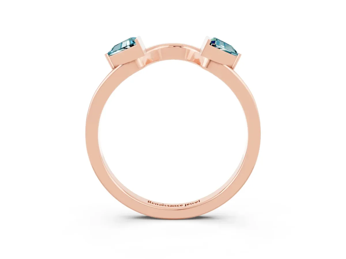 Trillion Blue Topaz Open Band Ring with Bezel Setting Rose gold