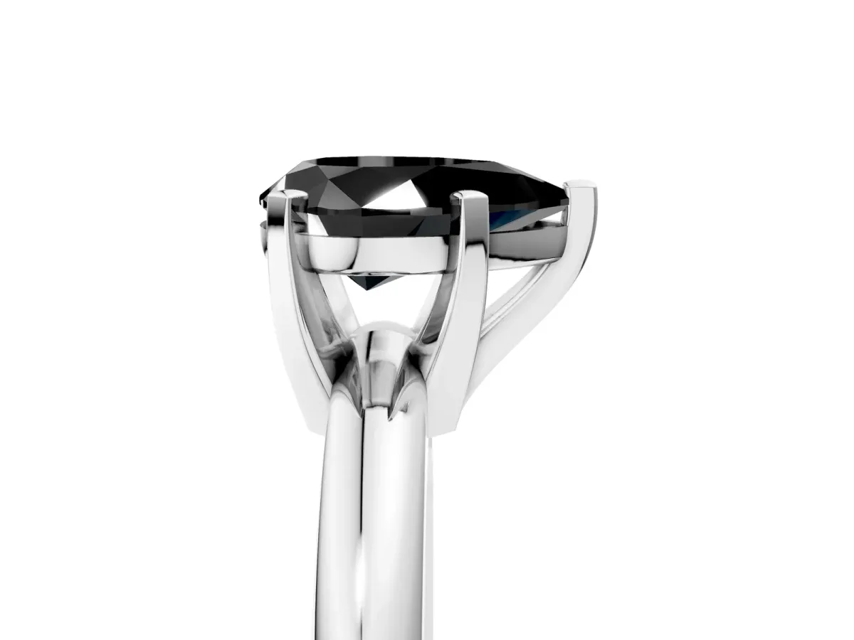 Fancy Black Pear Cut Diamond Solitaire Engagement Ring with Round Band and Four-Prong Setting White gold