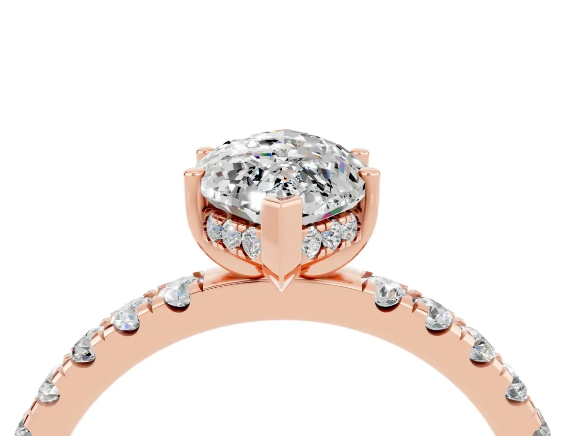 Marquise Cut Moissanite Pave Band Solitaire Ring with Round and Prong Setting Rose gold