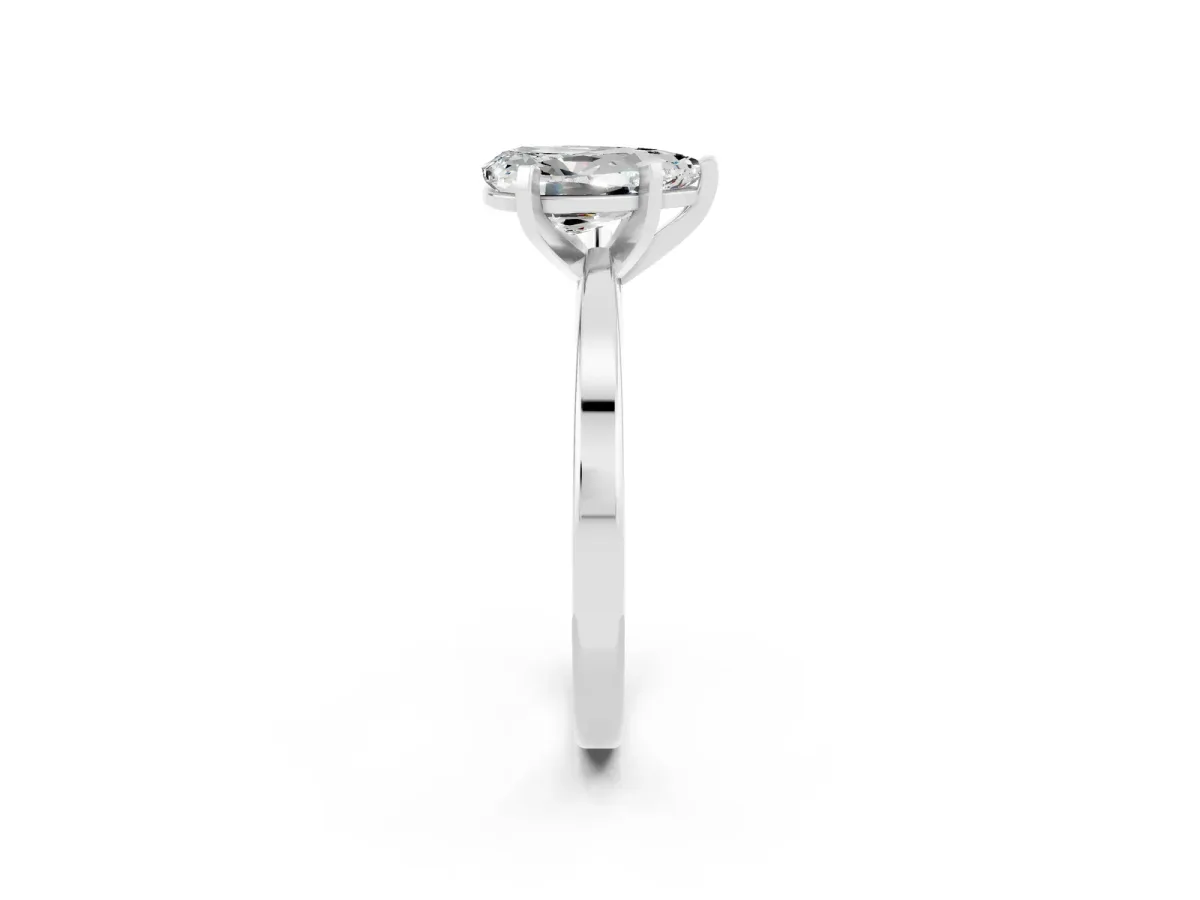 Pear Cut Moissanite Solitaire Engagement Ring with Classic Band and Four-Prong Setting Silver