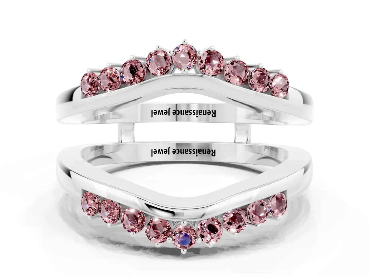 Round Morganite Chevron Contour Band with Prong Setting Platinum