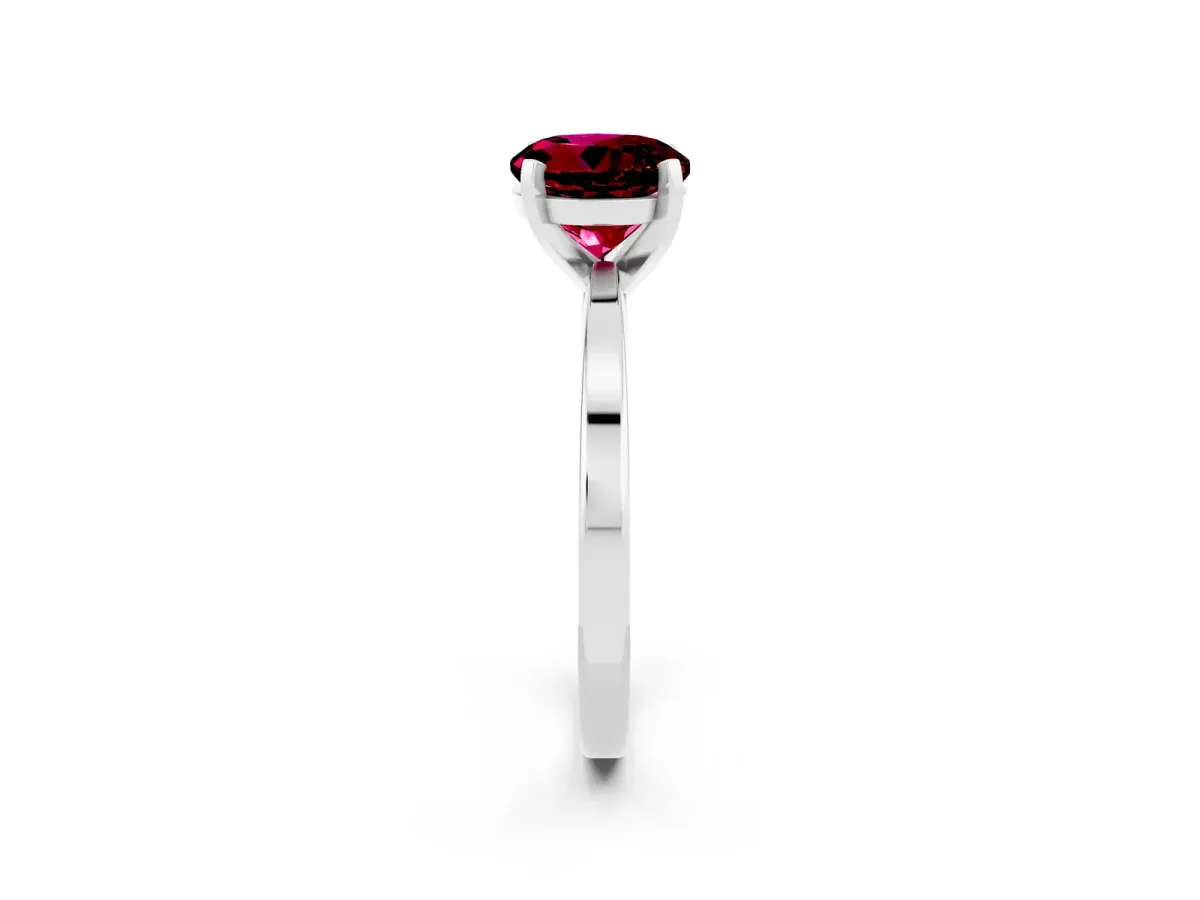 Round Cut Garnet Solitaire Engagement Ring with Classic Band and Four-Prong Setting Silver