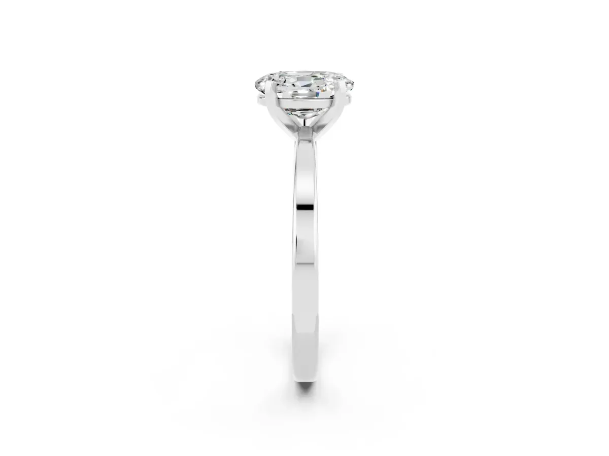 Oval Cut Moissanite Solitaire Engagement Ring with Classic Band and Four-Prong Setting Silver