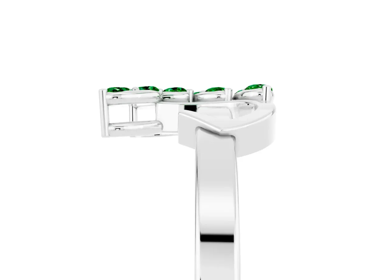 Marquise Emerald Cluster Bypass Ring with Prong Setting White gold