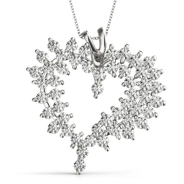 Diamond Cluster Heart Pendant with Round Brilliant Cut Stones and Prong Setting Silver