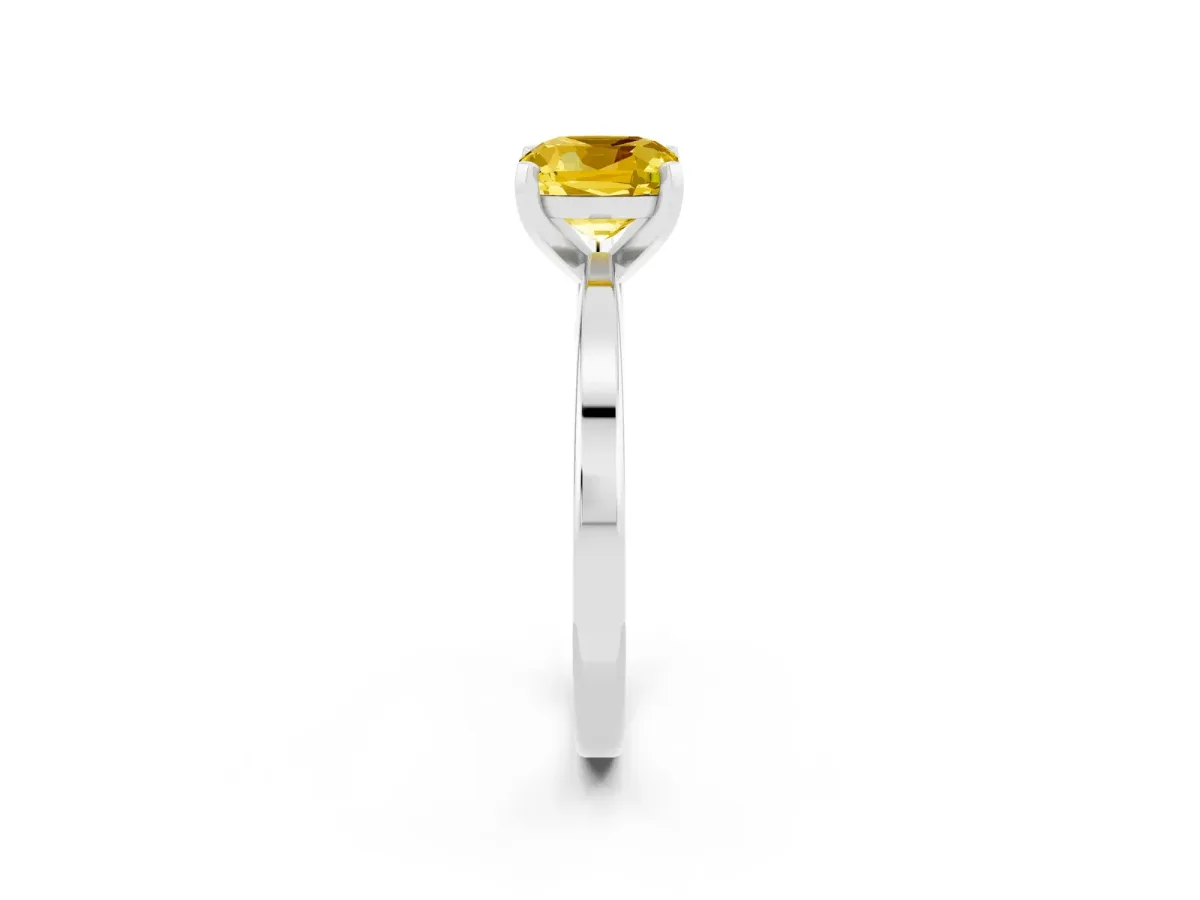 Cushion Cut Yellow Sapphire Solitaire Engagement Ring with Classic Band and Four-Prong Setting Silver