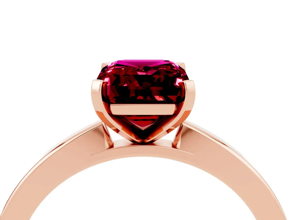 Emerald Cut Garnet Solitaire Engagement Ring with Classic Band and Four-Prong Setting Rose gold
