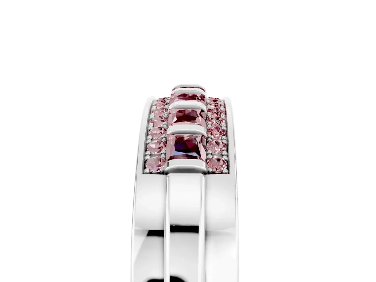 Bar-Set Princess Cut Morganite Pavé Band Silver