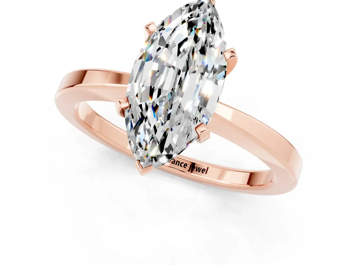Marquise Cut Moissanite Solitaire Engagement Ring with Classic Band and Four-Prong Setting Rose gold