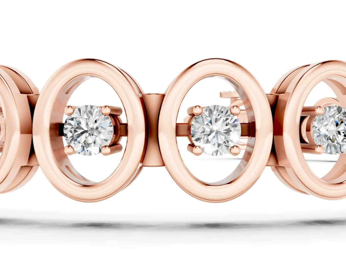 Oval Bezel Set Round Diamond Tennis Bracelet with Four-Prong Setting Rose gold