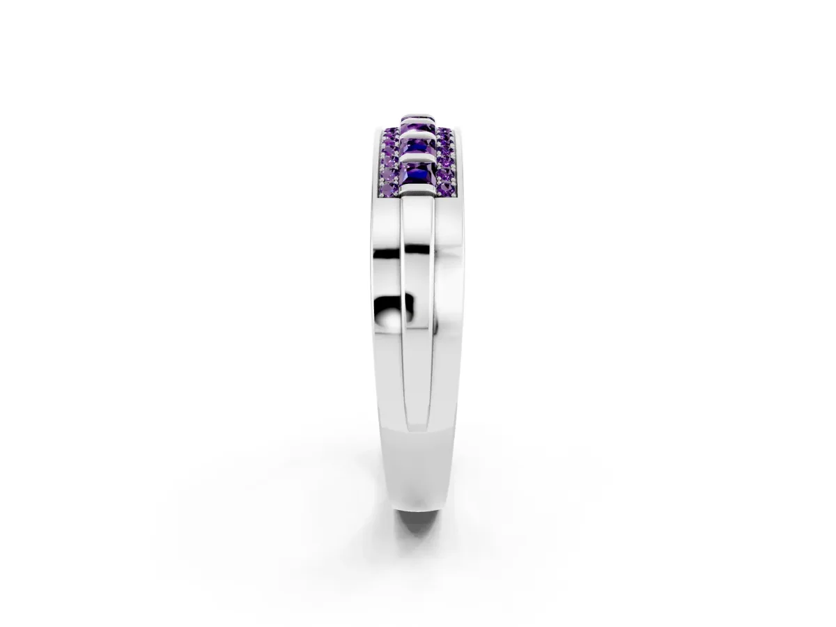 Bar-Set Princess Cut Amethyst Pavé Band Silver