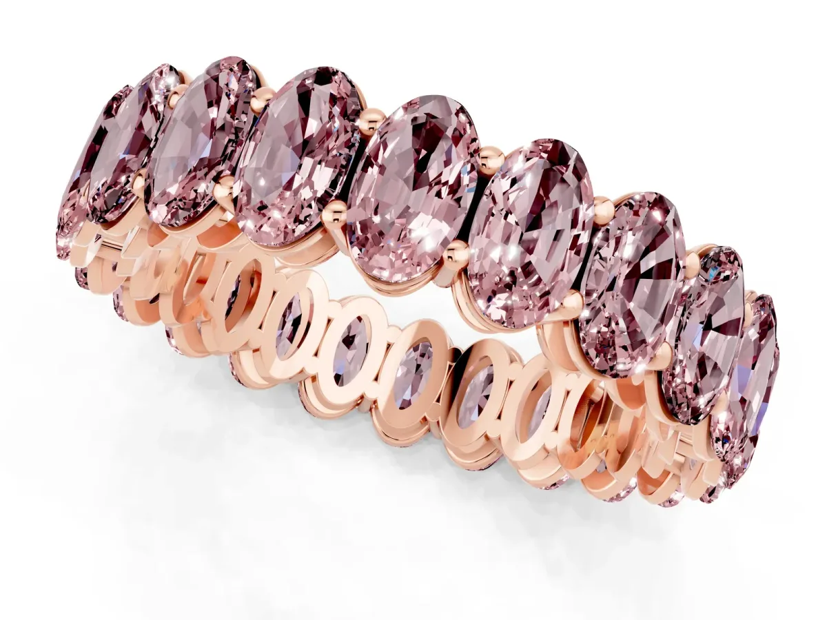 Oval Cut Morganite Eternity Band with Shared Prong Setting Rose gold