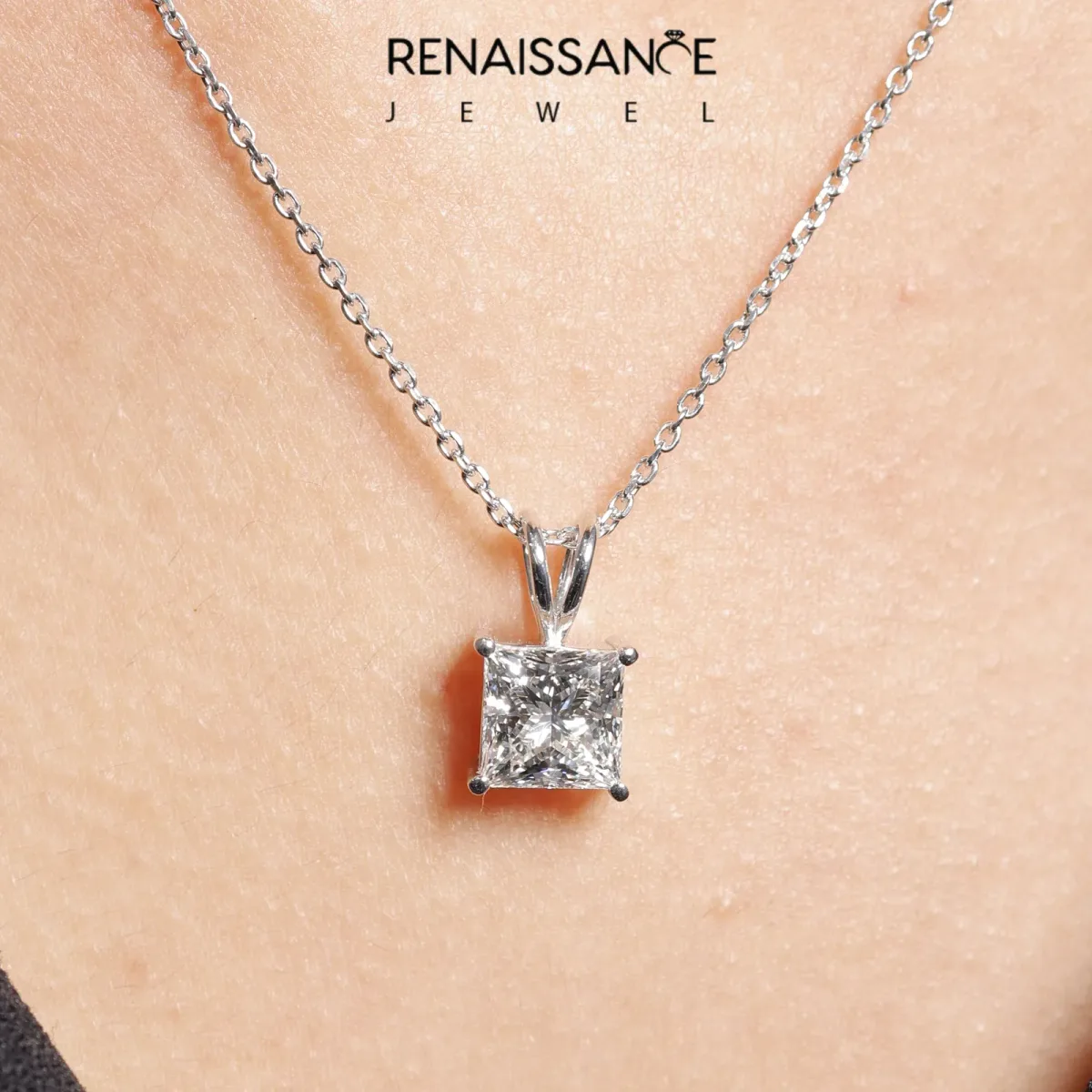 Princess Diamond Solitaire Pendant with Four Prong Setting White gold