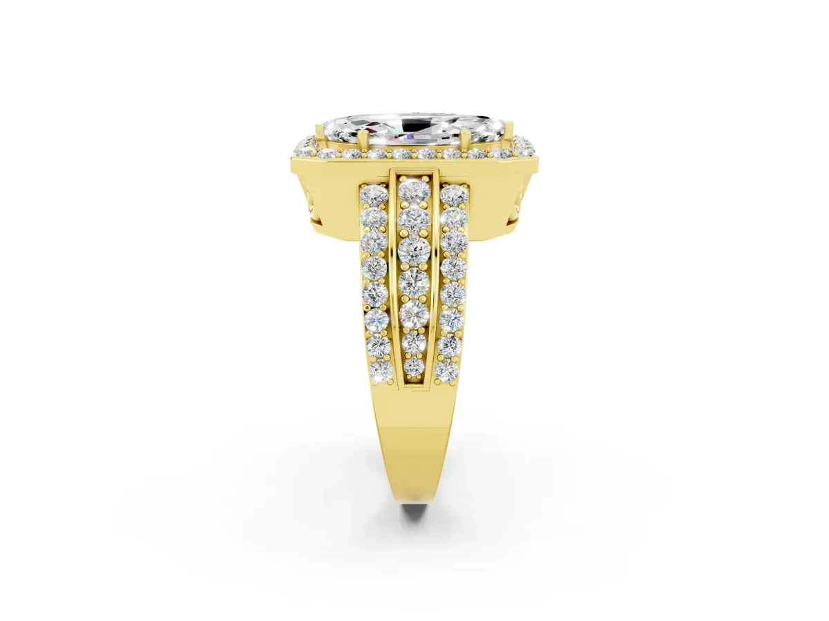 Marquise Cut Halo Moissanite Ring with Round Split Shank and Prong Setting Yellow gold