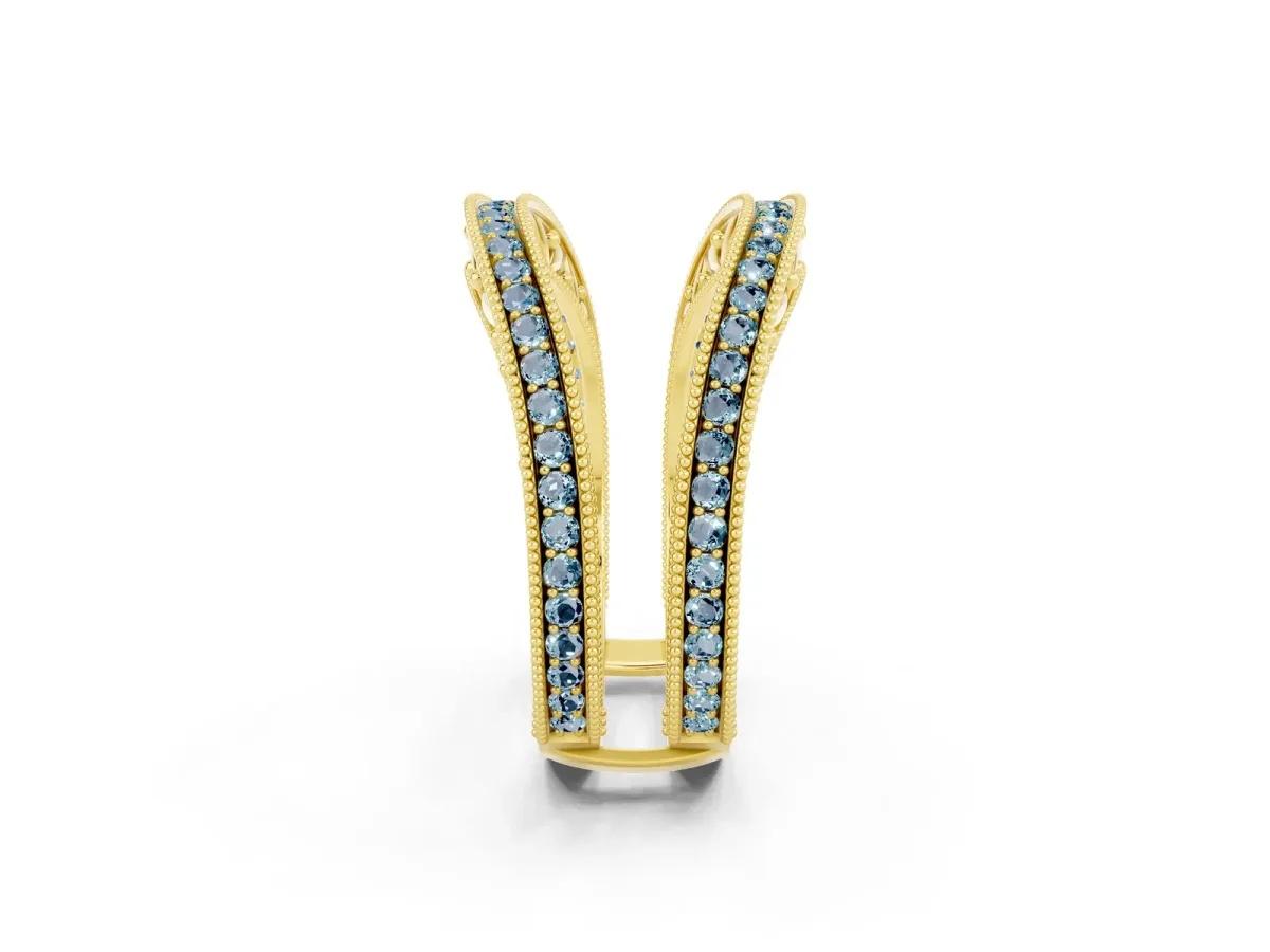 Round Aquamarine Milgrain Eternity Band with Channel Setting Yellow gold