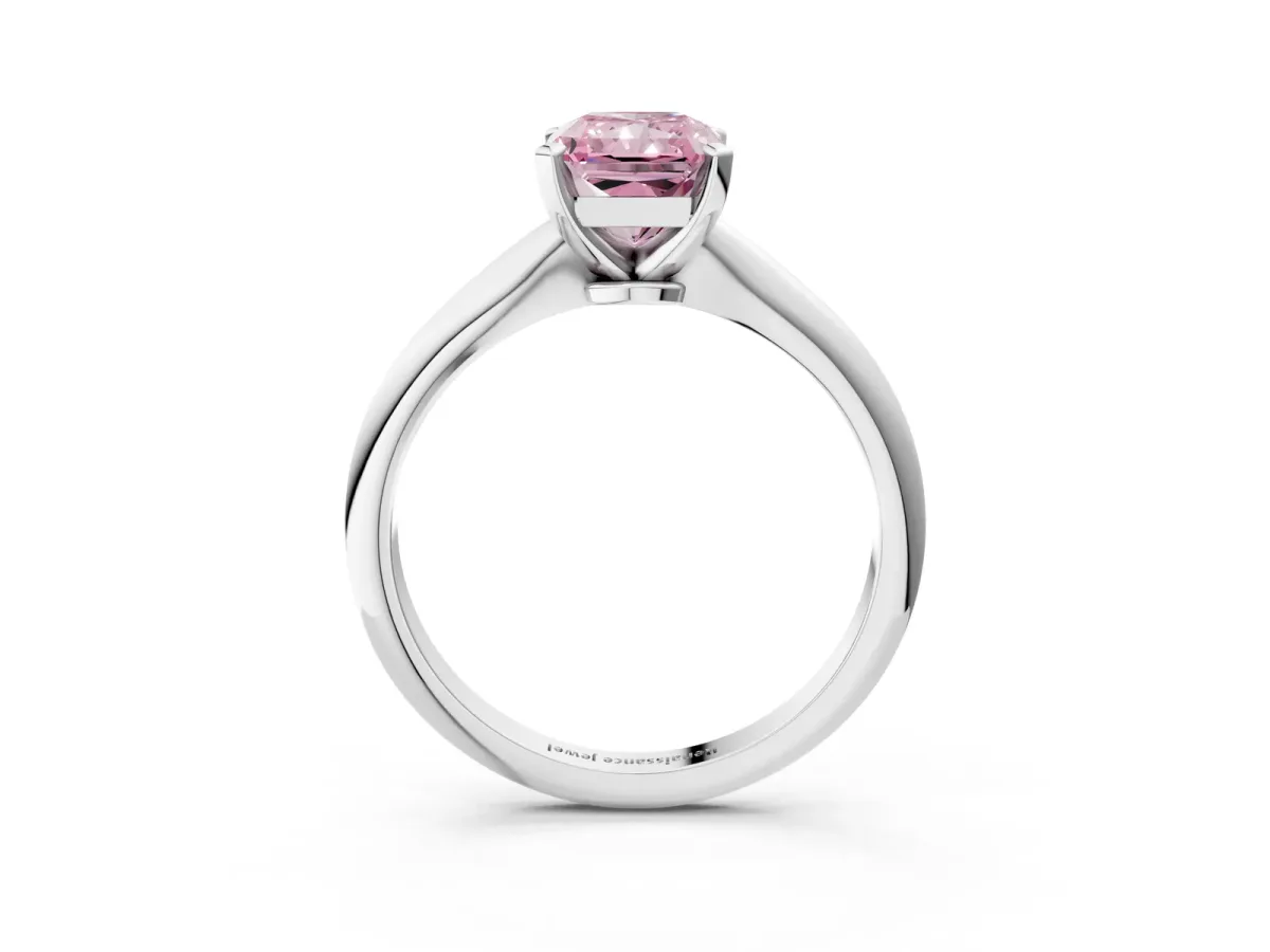 Fancy Pink Radiant Cut Diamond Solitaire Engagement Ring with Classic Band and Four-Prong Setting Silver