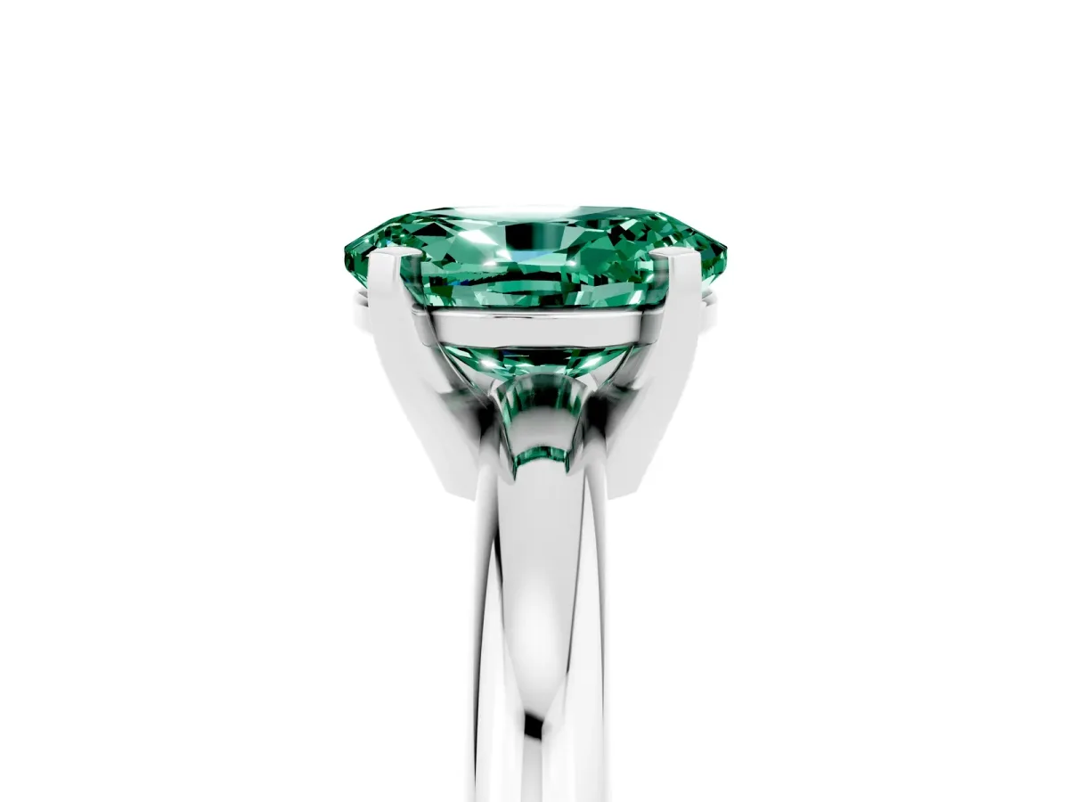 Oval Cut Green Sapphire Solitaire Engagement Ring with Round Band and Four-Prong Setting Platinum