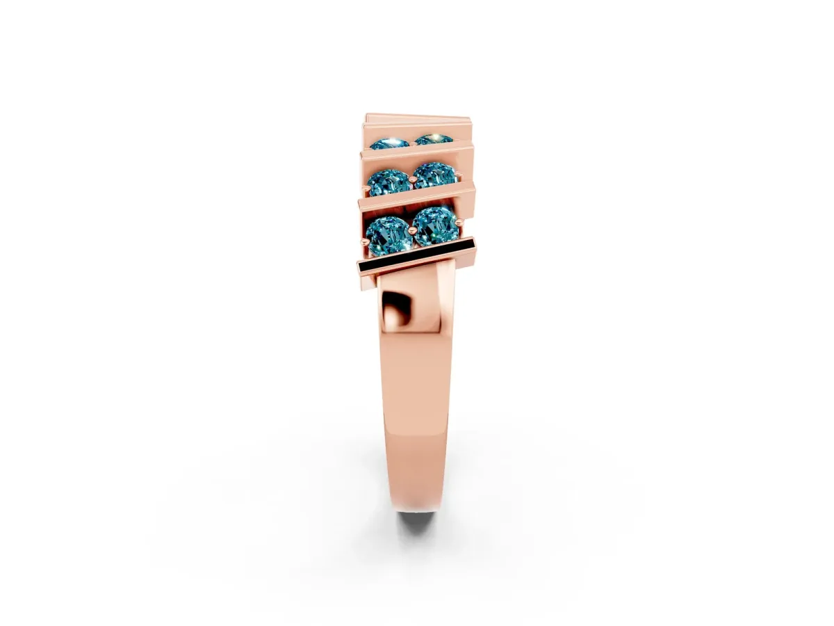 Channel Set Round Blue Topaz Anniversary Band with Vertical Prongs Rose gold