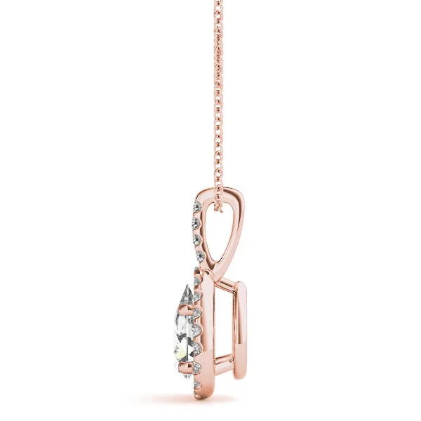 Halo Pear Cut Diamond Pendant with Prong Setting Rose gold