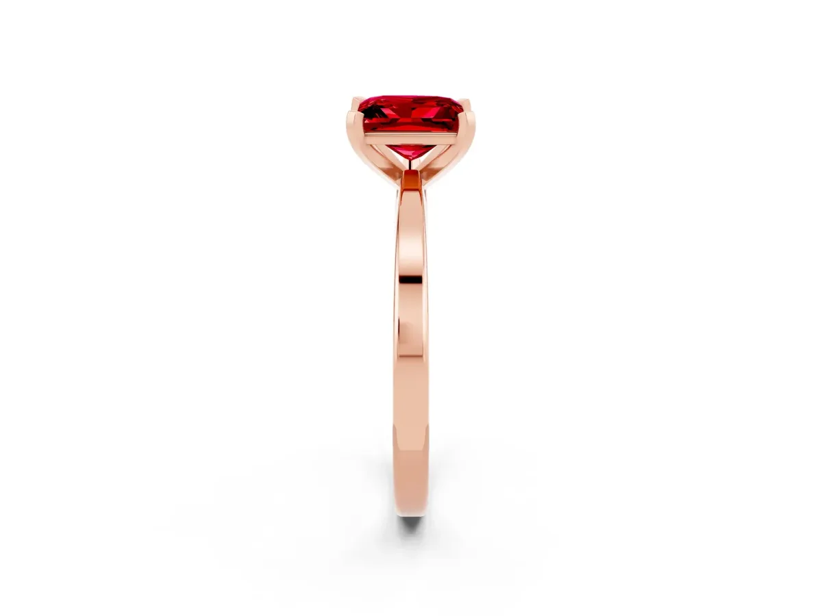 Princess Cut Ruby Solitaire Engagement Ring with Classic Band and Four-Prong Setting Rose gold