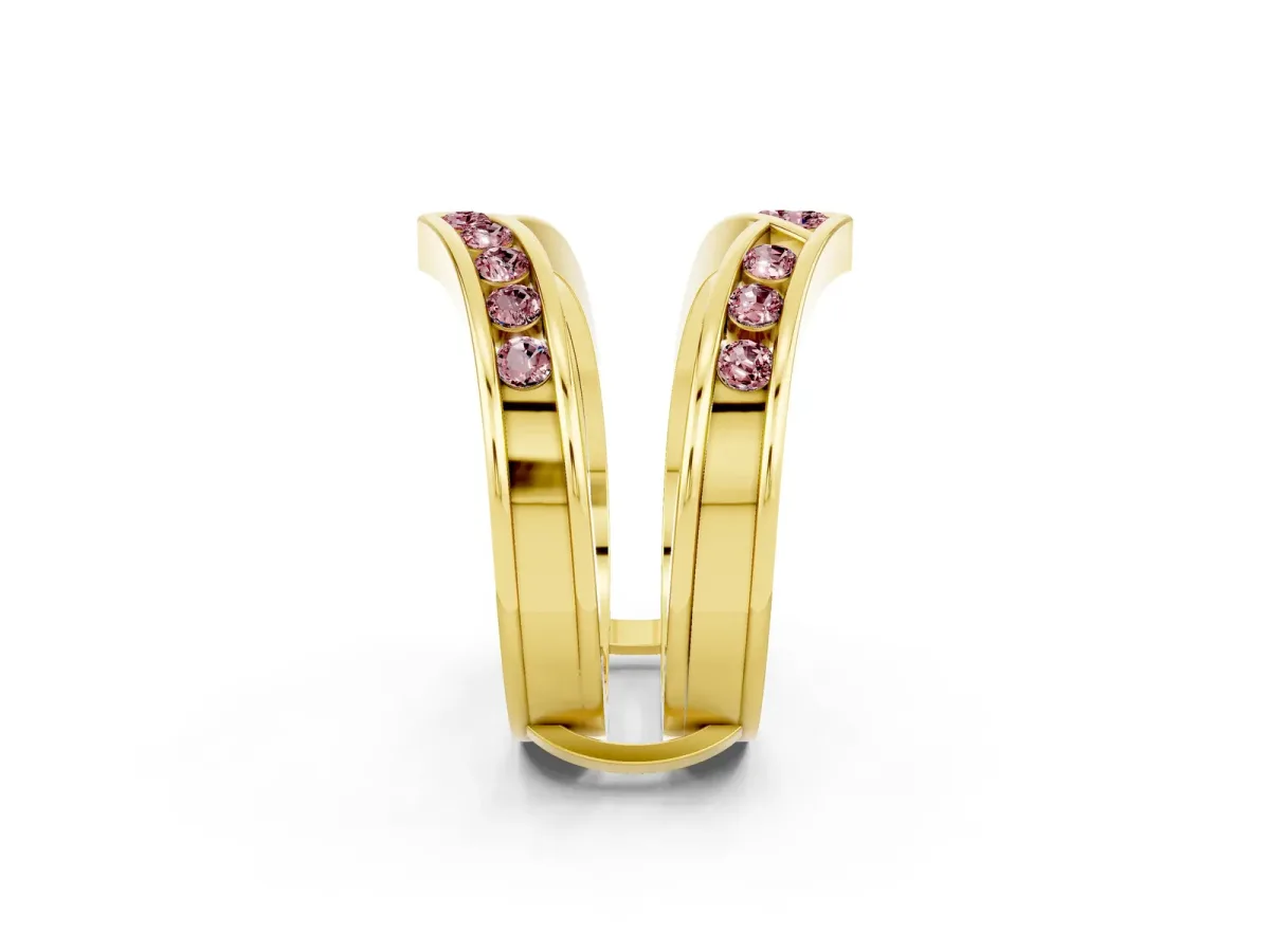 Round Morganite Channel-Set Chevron Band Yellow gold