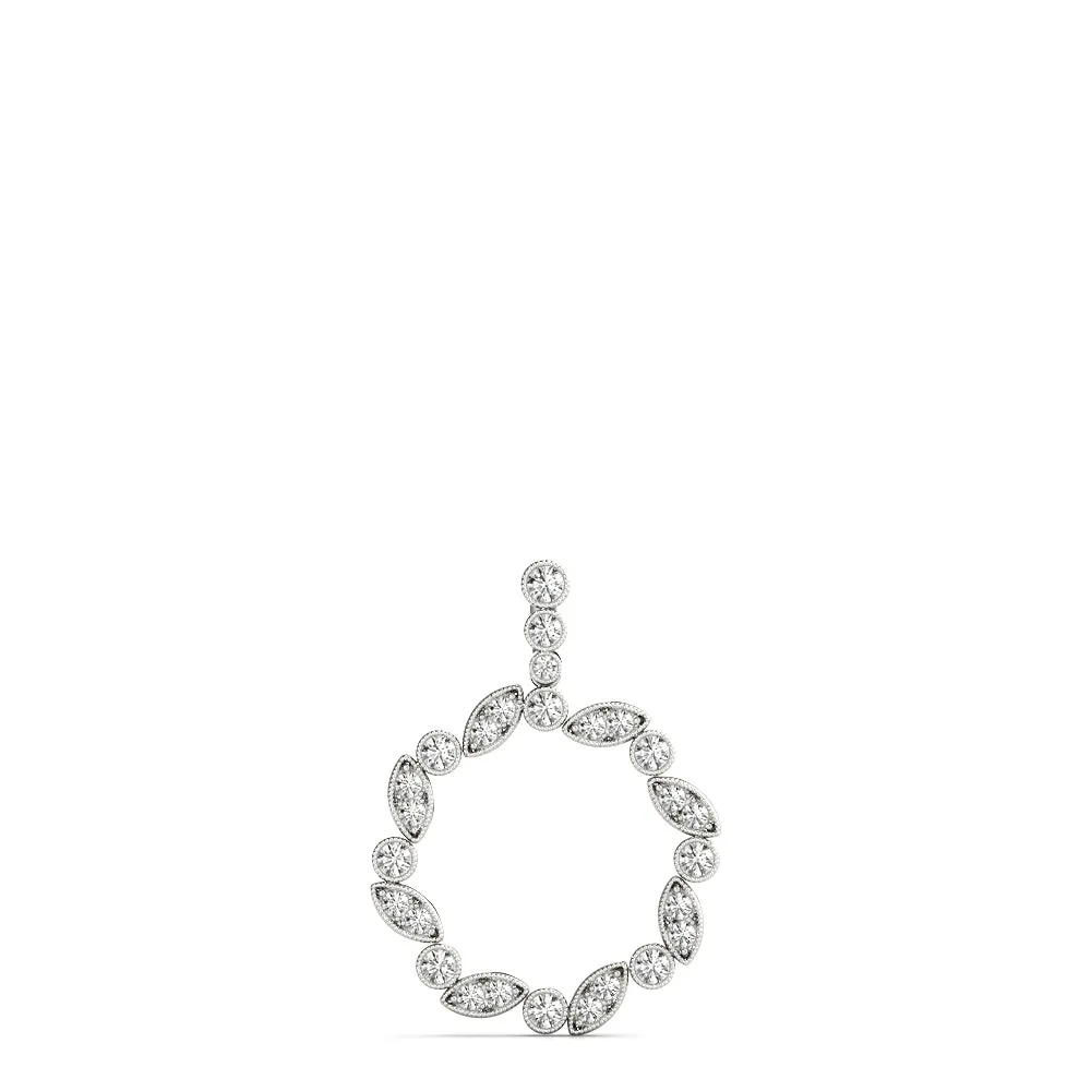 Round and Marquise Diamond Circle Pendant with Bezel and Prong Setting Silver