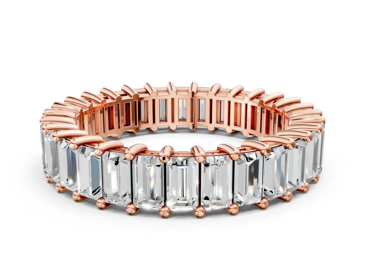 Baguette Cut Eternity Band with Shared Prong Setting Rose gold