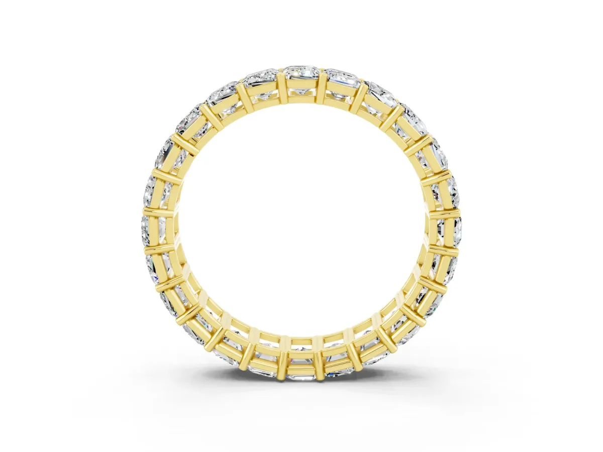 Emerald Cut Moissanite Eternity Band with Shared Prong Setting Yellow gold