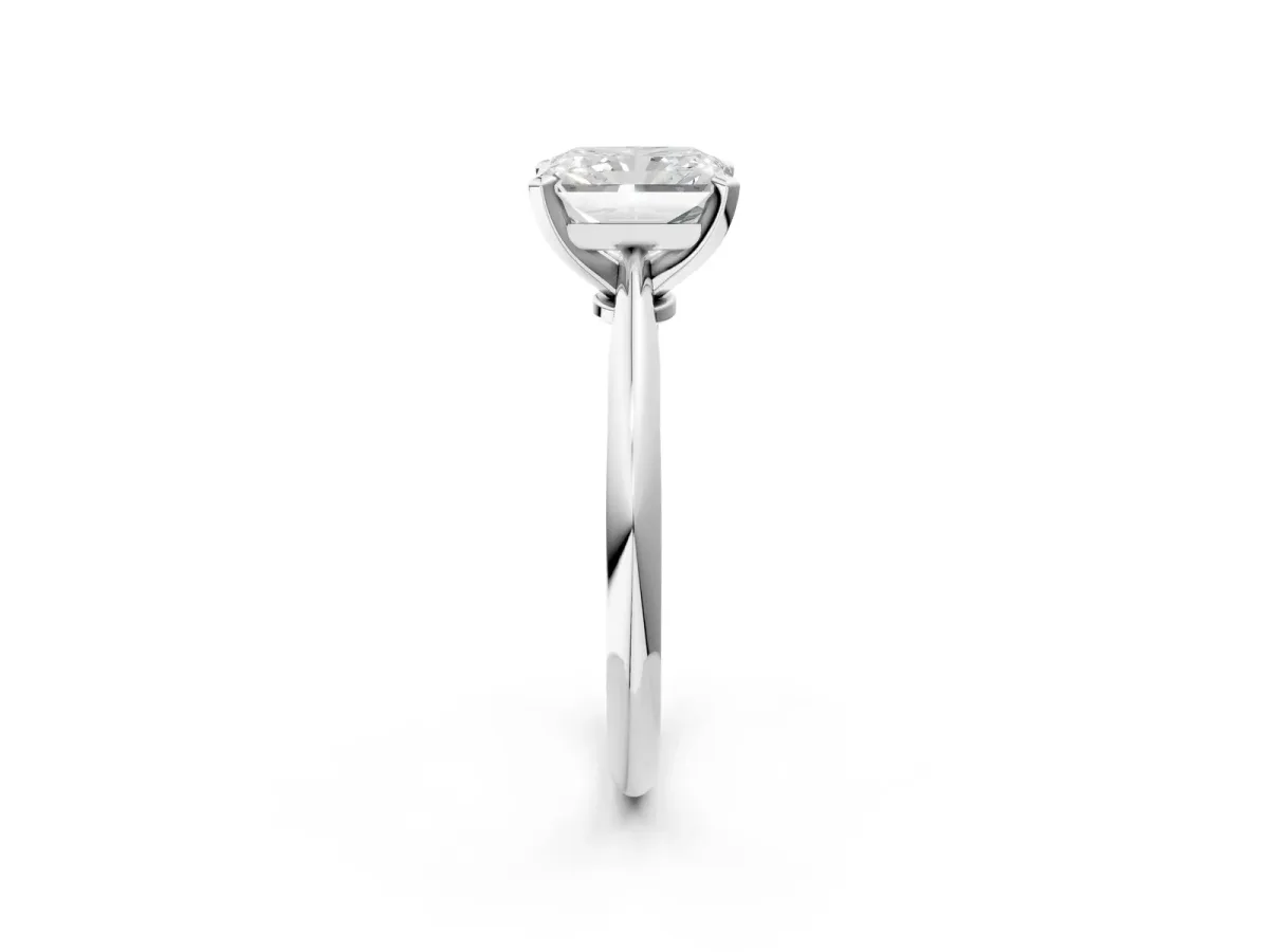 Radiant Cut Diamond Solitaire Engagement Ring with Classic Band and Four-Prong Setting Platinum