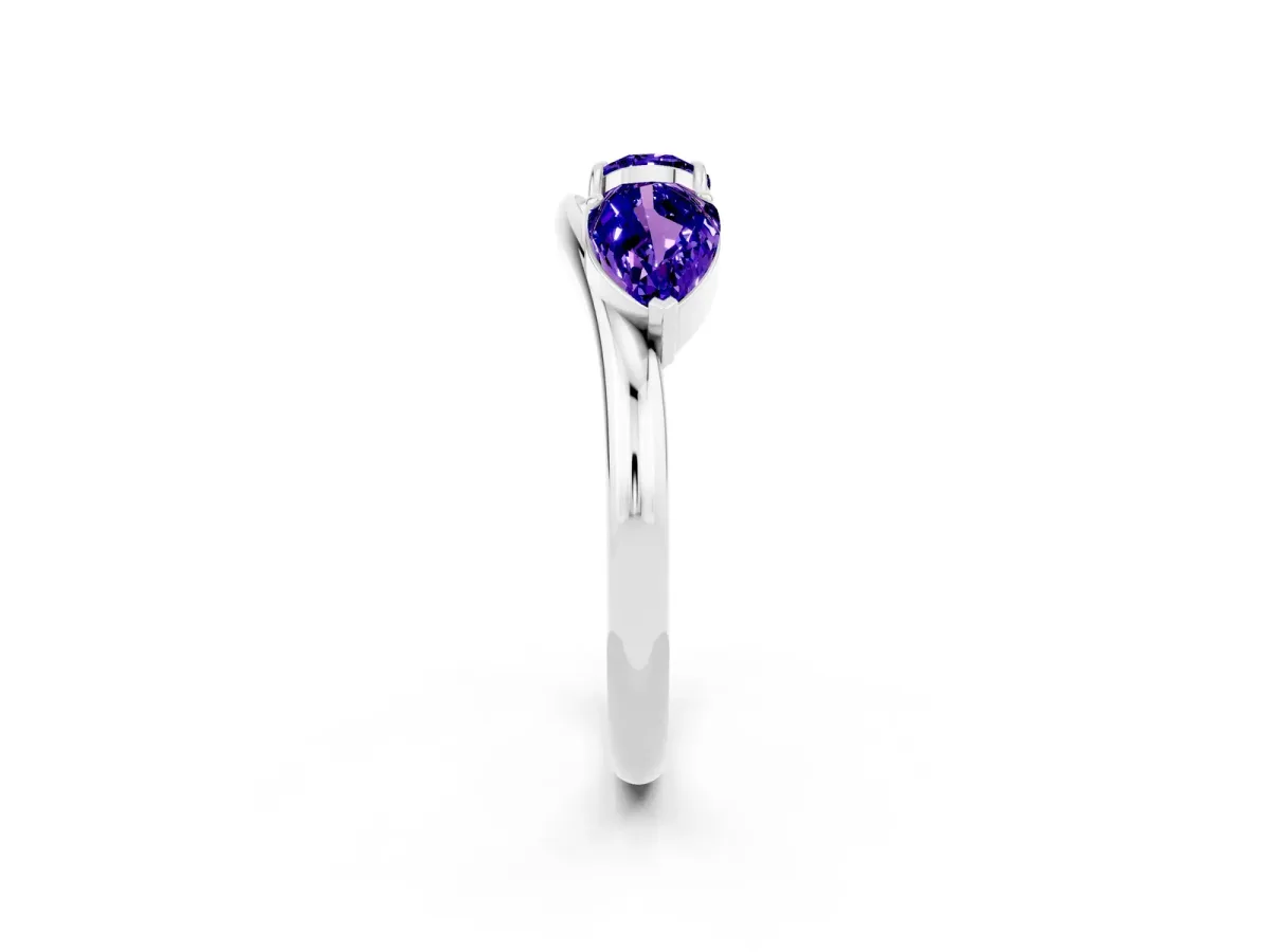 Two-Stone Pear Tanzanite Bypass Ring with Prong Setting White gold