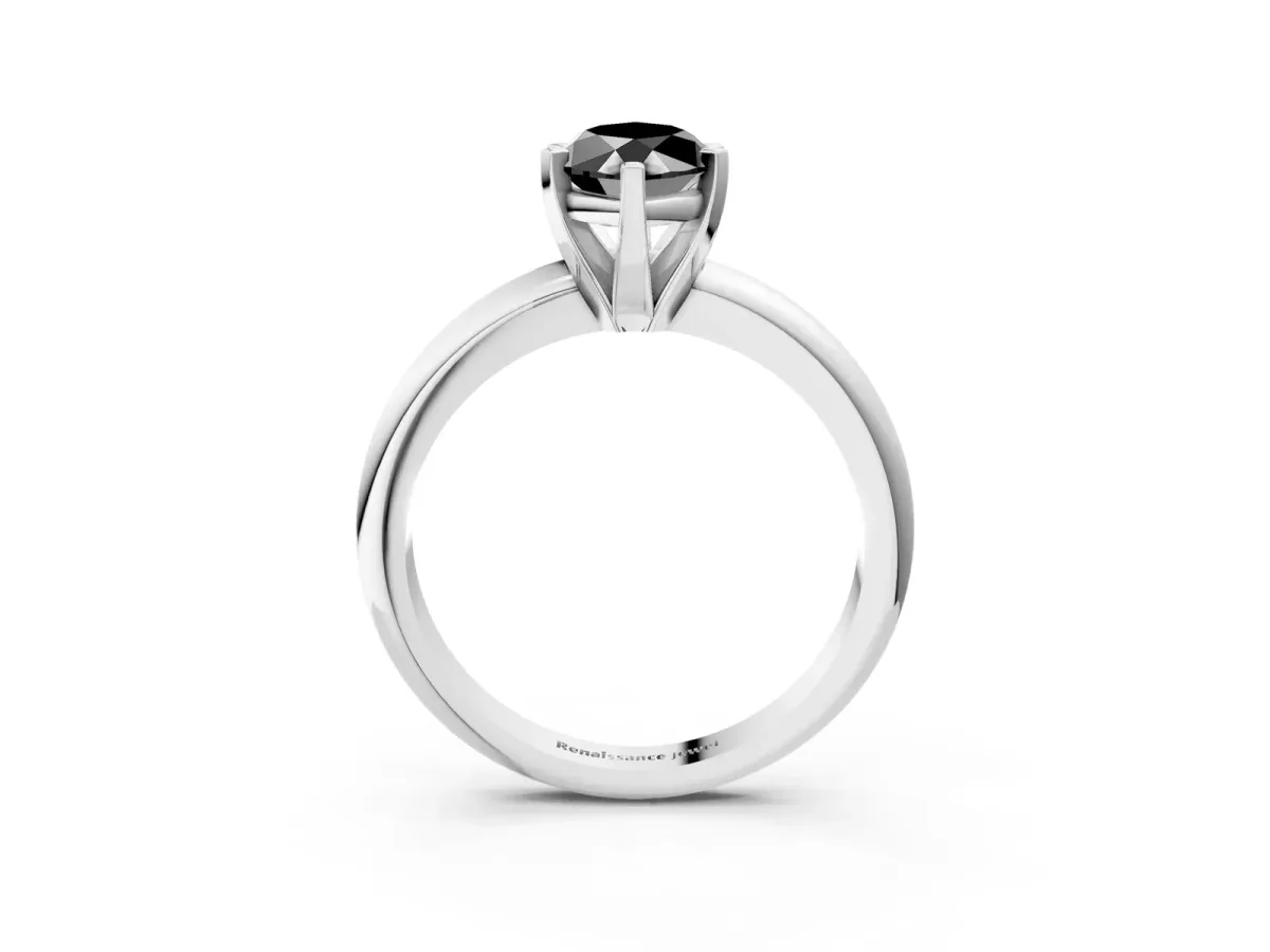 Fancy Black Marquise Cut Diamond Solitaire Engagement Ring with Round Band and Four-Prong Setting Silver