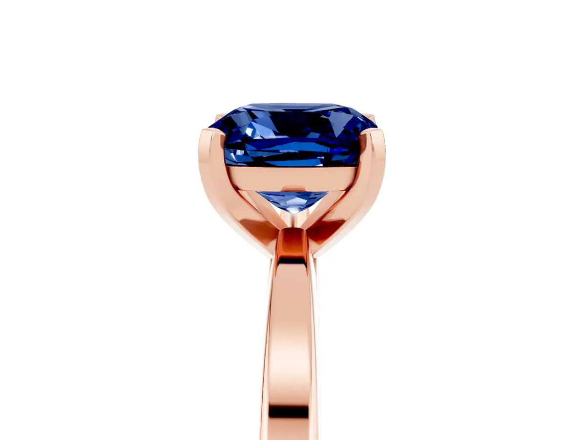 Cushion Cut Blue Sapphire Solitaire Engagement Ring with Classic Band and Four-Prong Setting Rose gold