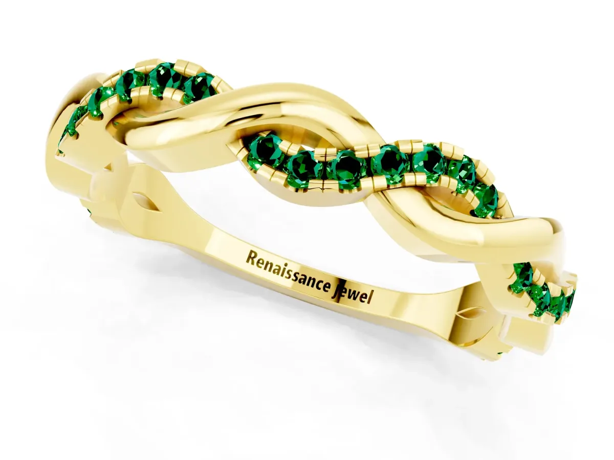 Round Emerald Twist Eternity Band with Pavé Setting Yellow gold