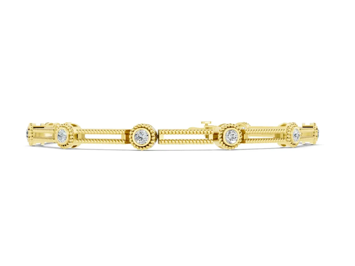 Round Bezel Set Diamond Rope Chain Bracelet Yellow gold