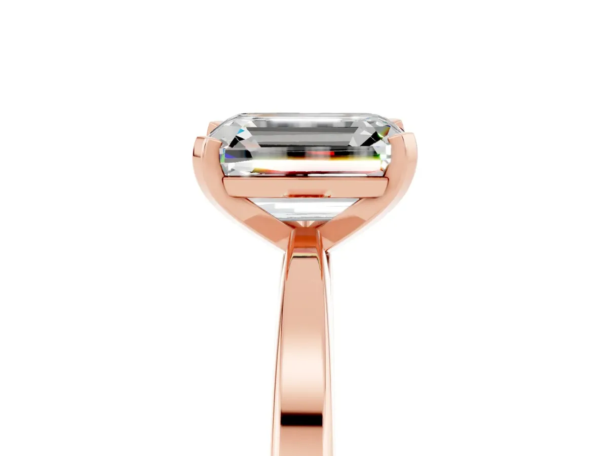 Emerald Cut Moissanite Solitaire Engagement Ring with Classic Band and Four-Prong Setting Rose gold