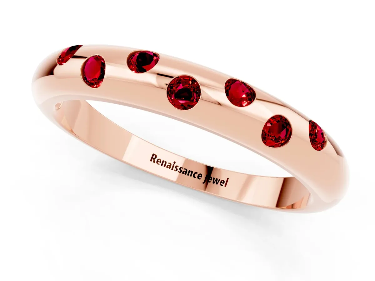 Round Ruby Flush-Set Comfort Fit Band Rose gold