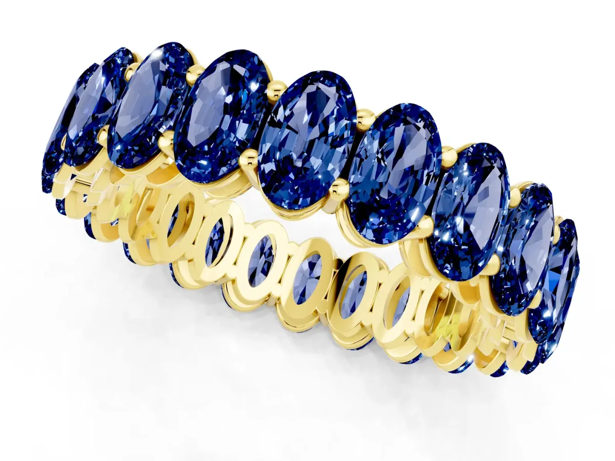 Oval Cut Blue Sapphire Eternity Band with Shared Prong Setting Yellow gold
