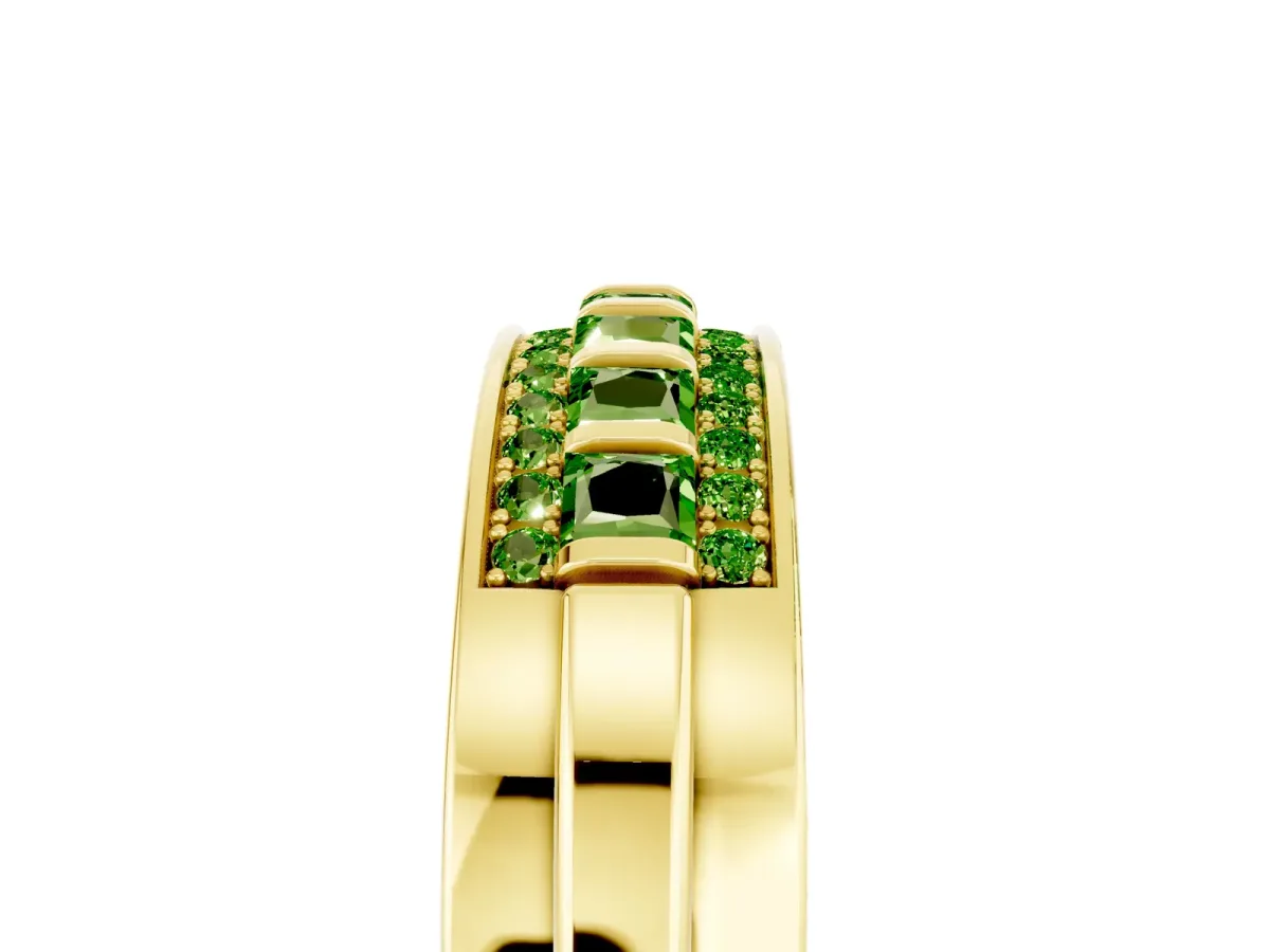 Bar-Set Princess Cut Peridot Pavé Band Yellow gold