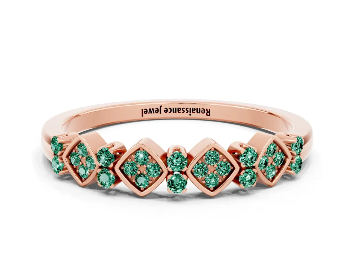 Pavé Cushion Green Sapphire Cluster Eternity Band with Prong Setting Rose gold