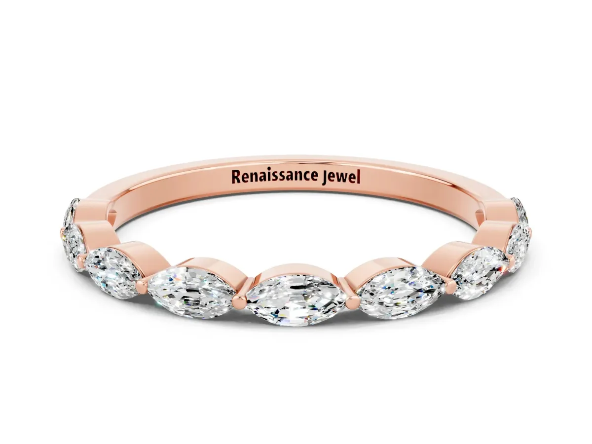 Marquise Moissanite Half Eternity Band with Prong Setting Rose gold