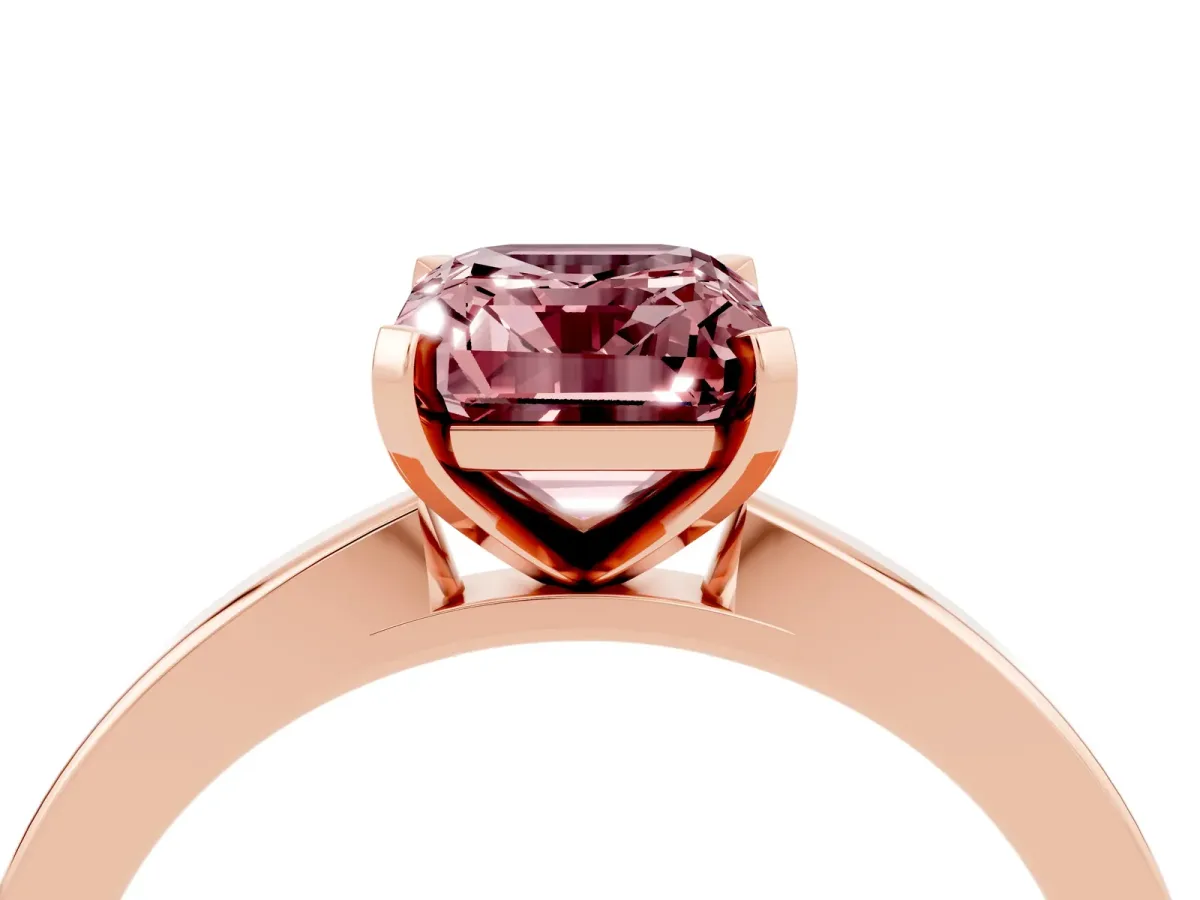 Emerald Cut Morganite Solitaire Engagement Ring with Classic Band and Four-Prong Setting Rose gold