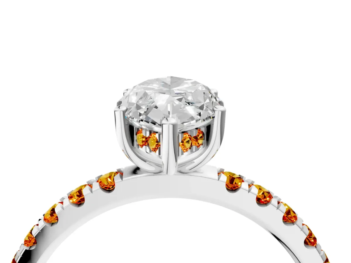 Marquise Cut Diamond Pave Band Solitaire Ring with Round Citrine and Prong Setting Platinum