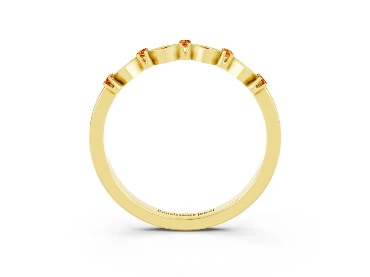 Pavé Cushion Citrine Cluster Eternity Band with Prong Setting Yellow gold